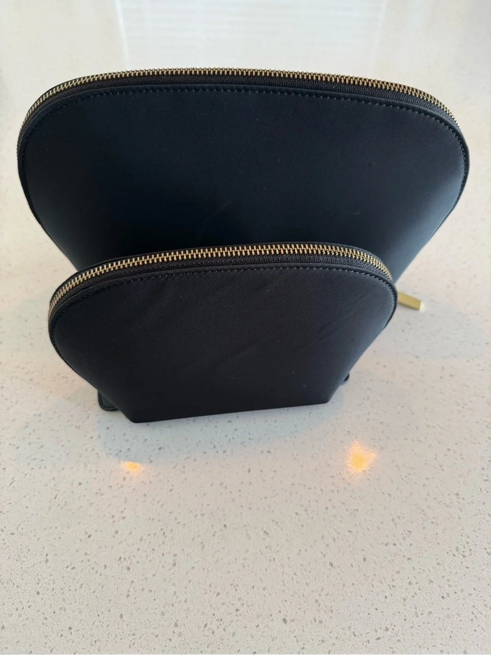 Truffle Black Leatherette Cosmetic Pouch Duo with Gold Zips